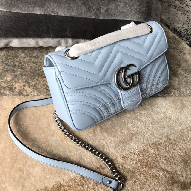 Gucci女包 古馳新款牛皮斜挎小號包 馬卡龍系列 446744霧霾藍  gdj1220